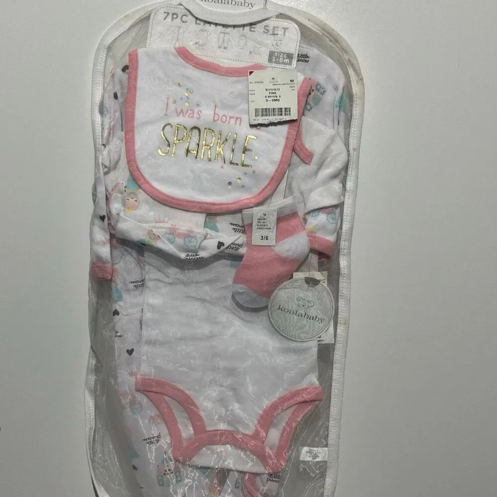 Koala Baby 7PC Layette Set Pink White Sparkle Princess 3-6‎ Months KLF01873